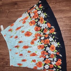 New Talbots All Cotton Pin Tuck Floral Red Poppy Fully Lined Midi Skirt 18